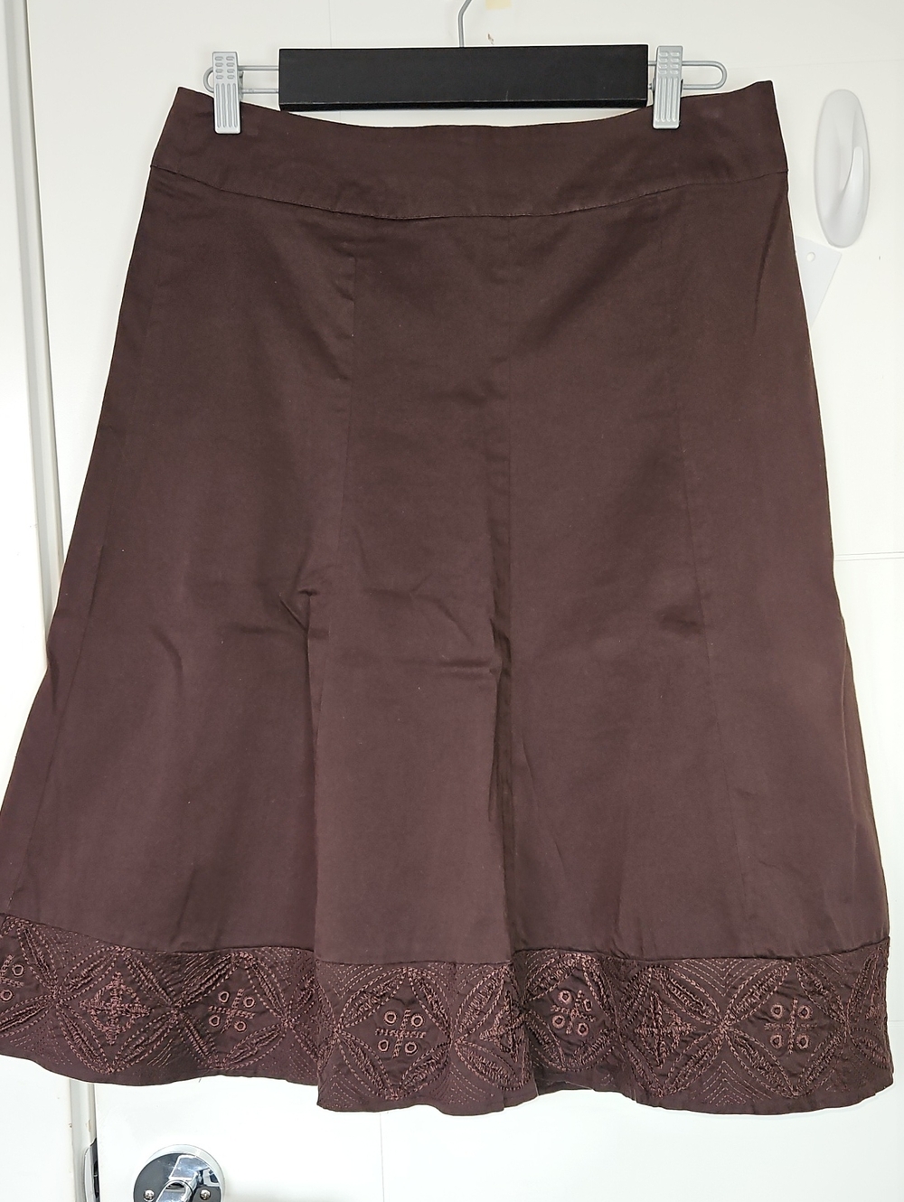 Reitmans Dark Brown A-Line Skirt with Embroidered Hem